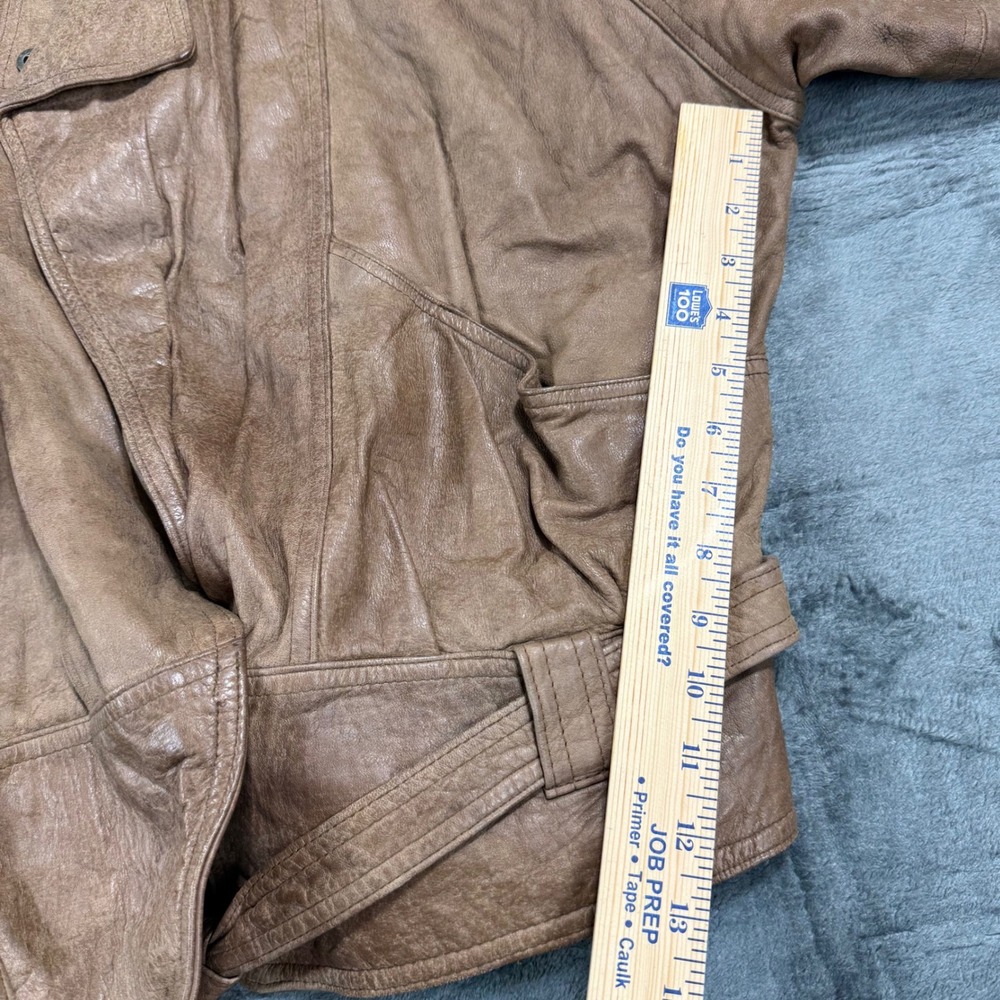 LA Studio Vintage Brown Leather Bomber Jacket Belted Mens Large Made in Korea - Picture 6 of 11
